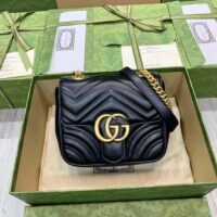 Gucci Women GG Marmont Matelassé Mini Shoulder Bag Black Chevron Leather (9)