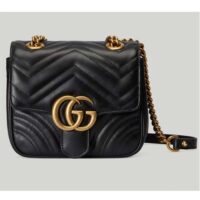 Gucci Women GG Marmont Matelassé Mini Shoulder Bag Black Chevron Leather (9)