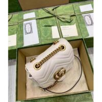 Gucci Women GG Marmont Matelassé Mini Shoulder Bag White Chevron Leather (9)