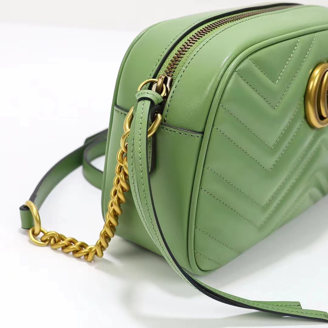 Gucci Women GG Marmont Matelassé Shoulder Bag Sage Green Chevron Leather (10)
