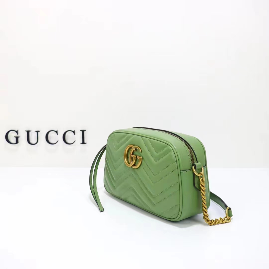 Gucci Women GG Marmont Matelassé Shoulder Bag Sage Green Chevron Leather (3)