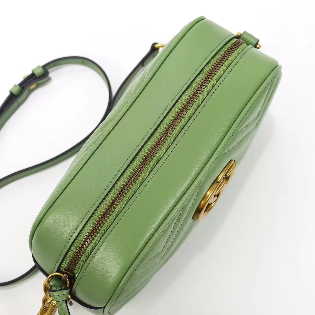 Gucci Women GG Marmont Matelassé Shoulder Bag Sage Green Chevron Leather (4)