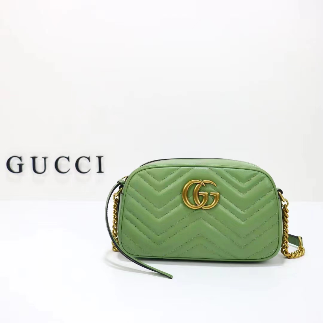Gucci Women GG Marmont Matelassé Shoulder Bag Sage Green Chevron Leather (8)