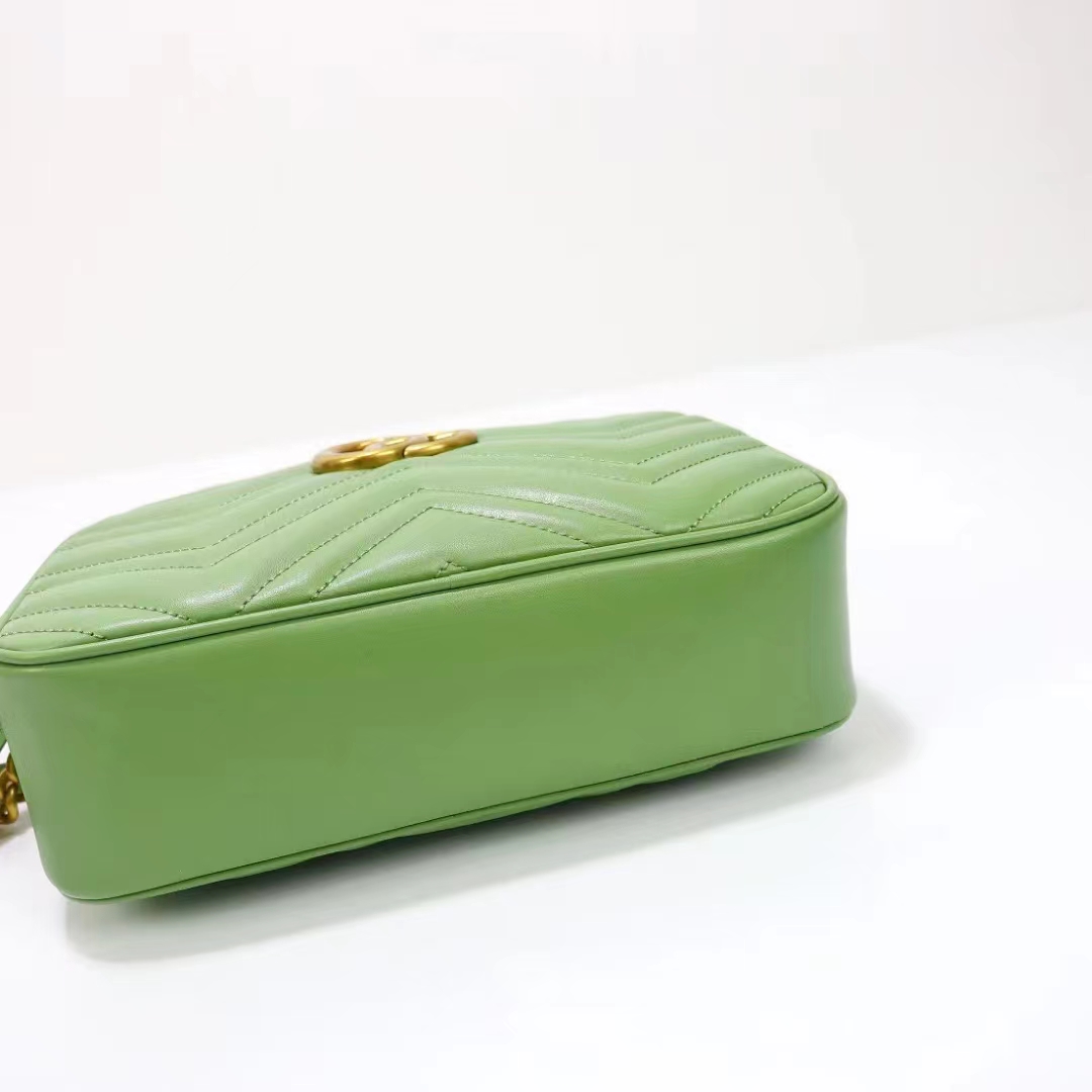 Gucci Women GG Marmont Matelassé Shoulder Bag Sage Green Chevron Leather (9)