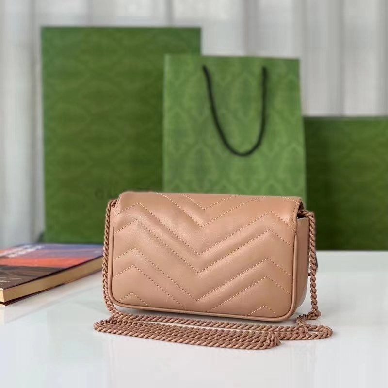 Gucci Women GG Marmont Matelassé Super Mini Bag Rose Beige Chevron Leather (1)
