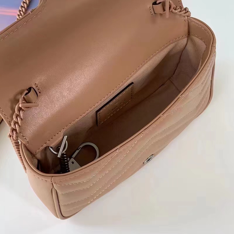 Gucci Women GG Marmont Matelassé Super Mini Bag Rose Beige Chevron Leather (6)