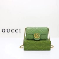 Gucci Women GG Marmont Matelassé Super Mini Bag Sage Green Chevron Leather (1)