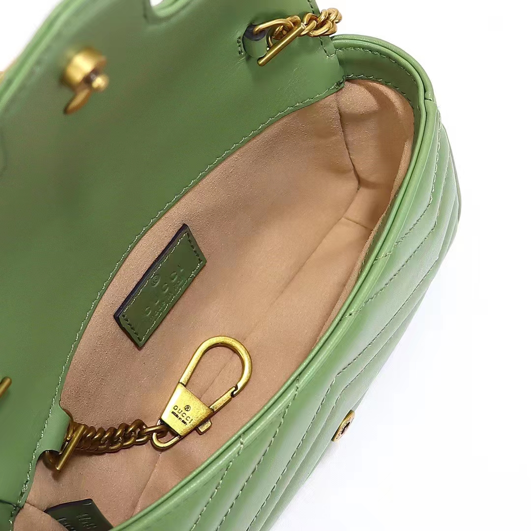 Gucci Women GG Marmont Matelassé Super Mini Bag Sage Green Chevron Leather (2)