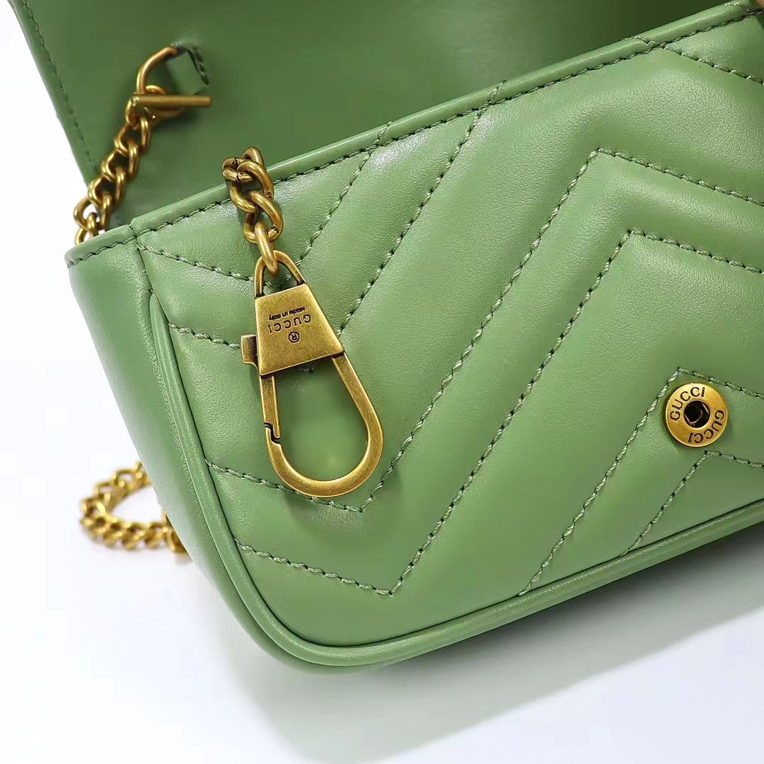Gucci Women GG Marmont Matelassé Super Mini Bag Sage Green Chevron Leather (6)