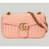 Gucci Women GG Marmont Small Shoulder Bag Peach Matelassé Round Vertical Matelassé Leather (11)