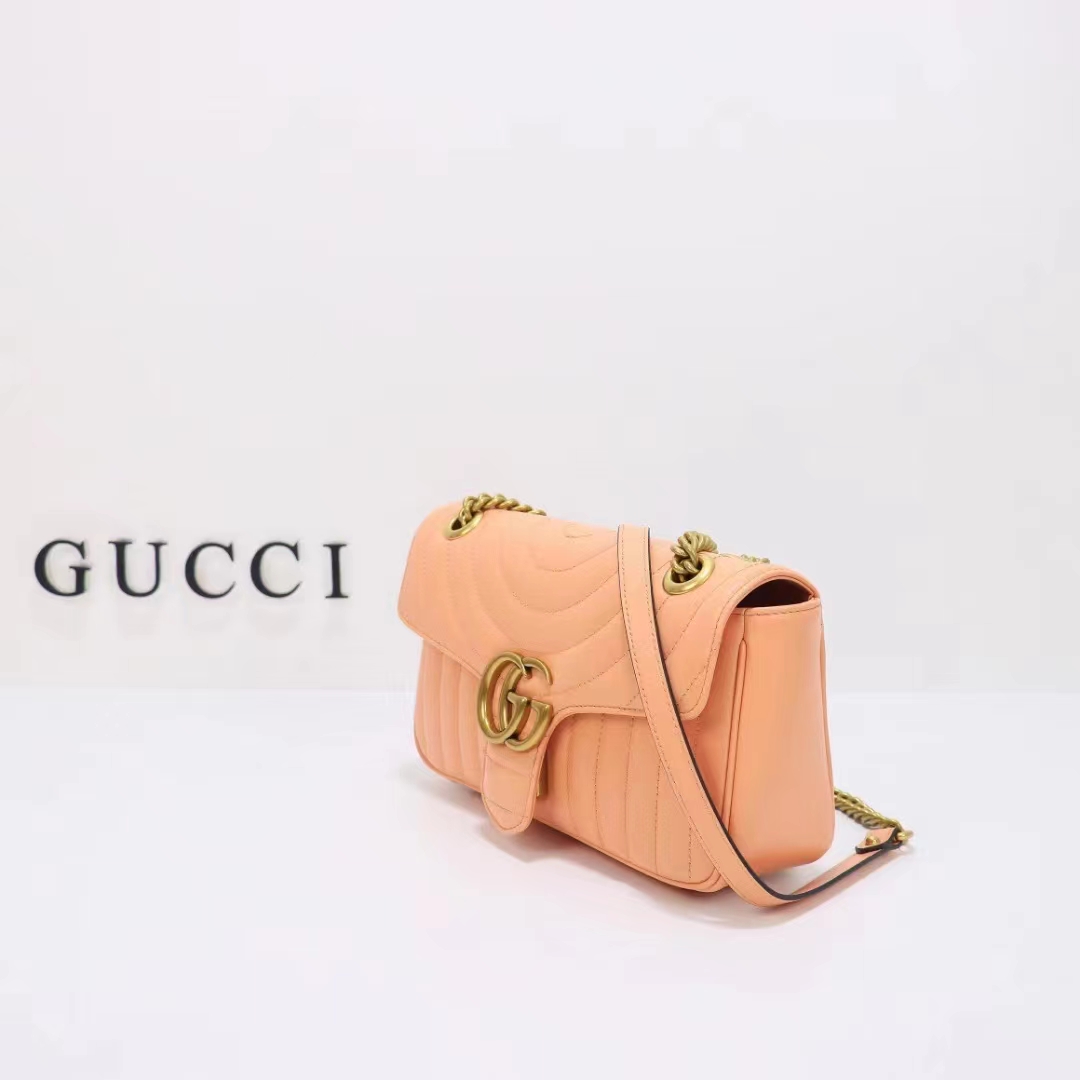 Gucci Women GG Marmont Small Shoulder Bag Peach Matelassé Round Vertical Matelassé Leather (6)