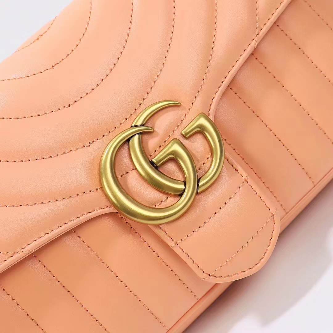 Gucci Women GG Marmont Small Shoulder Bag Peach Matelassé Round Vertical Matelassé Leather (9)