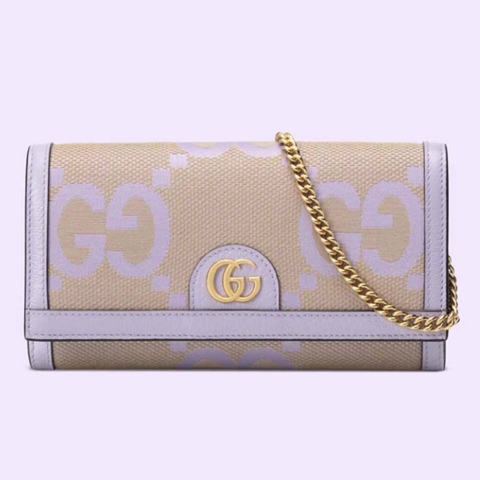 Gucci Women Ophidia Jumbo GG Continental Wallet Beige Lilac Canvas Double G