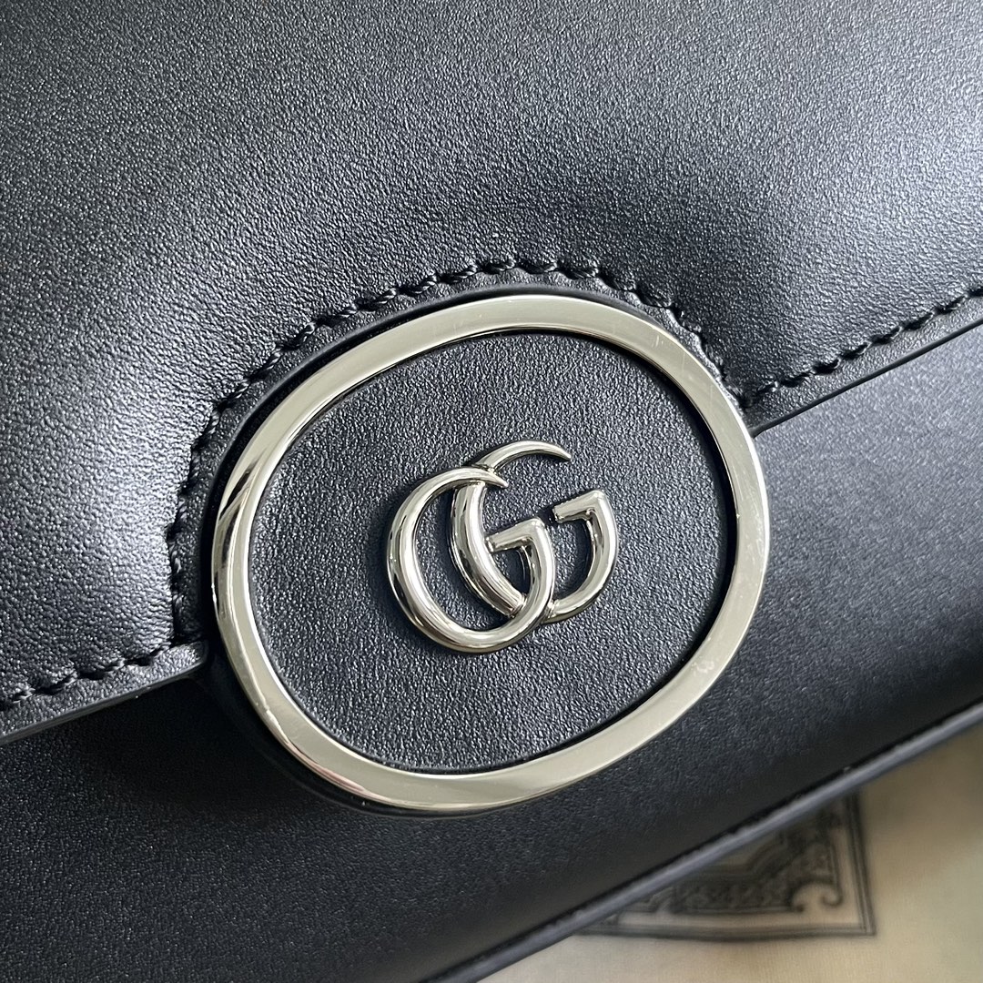 Gucci Women Petite GG Mini Shoulder Bag Black Leather Double G (10)