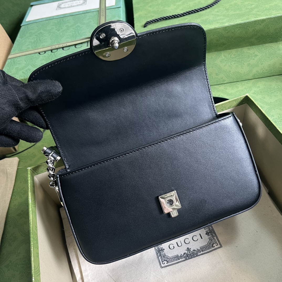 Gucci Women Petite GG Mini Shoulder Bag Black Leather Double G (3)