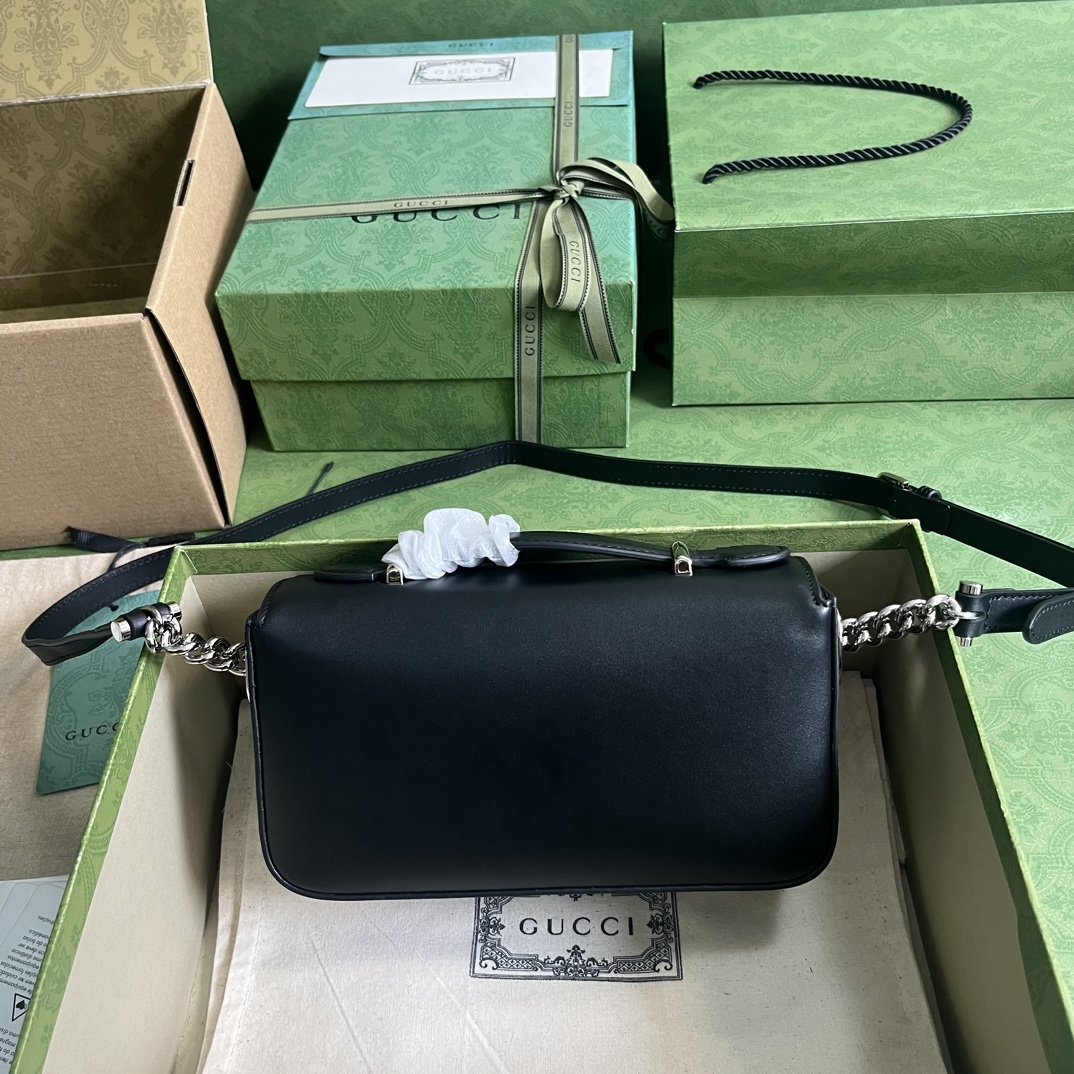 Gucci Women Petite GG Mini Shoulder Bag Black Leather Double G (7)