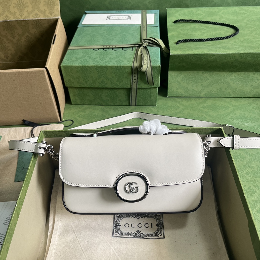 Gucci Women Petite GG Mini Shoulder Bag White Leather Double G (5)