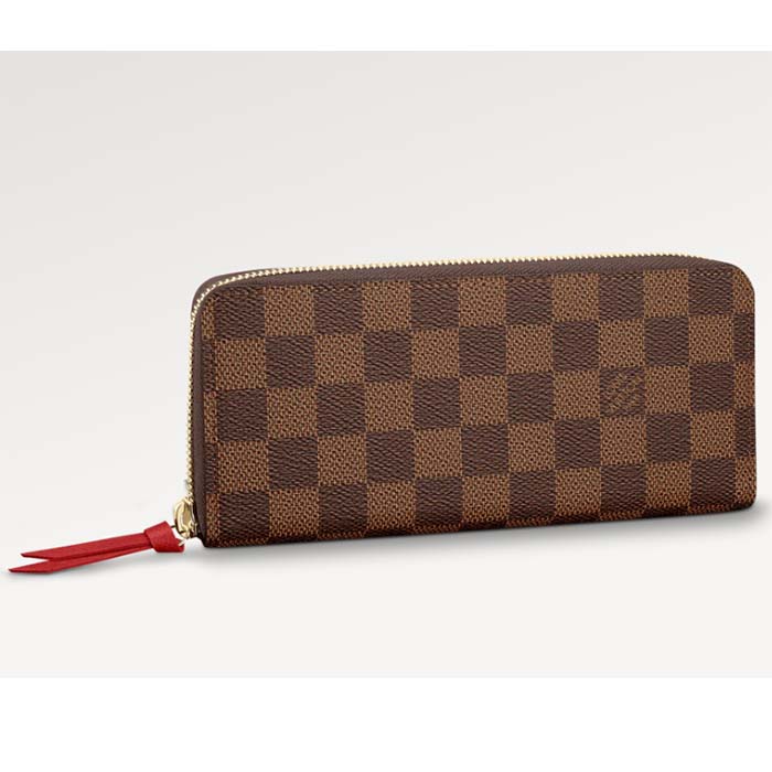 Louis Vuitton LV Unisex Clémence Wallet Brown Red Damier Ebene Coated Canvas