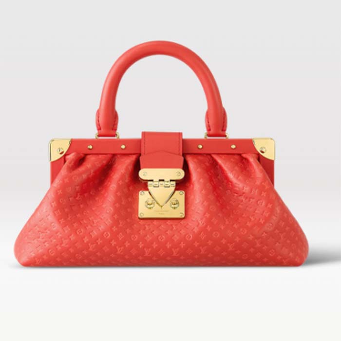 Louis Vuitton LV Women Monogram Clutch Red Calfskin Leather S-Lock