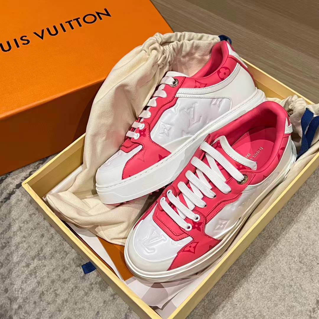 Louis Vuitton Women LV Time Out Sneaker Pink Calf Leather Colored Monogram Flowers (5)