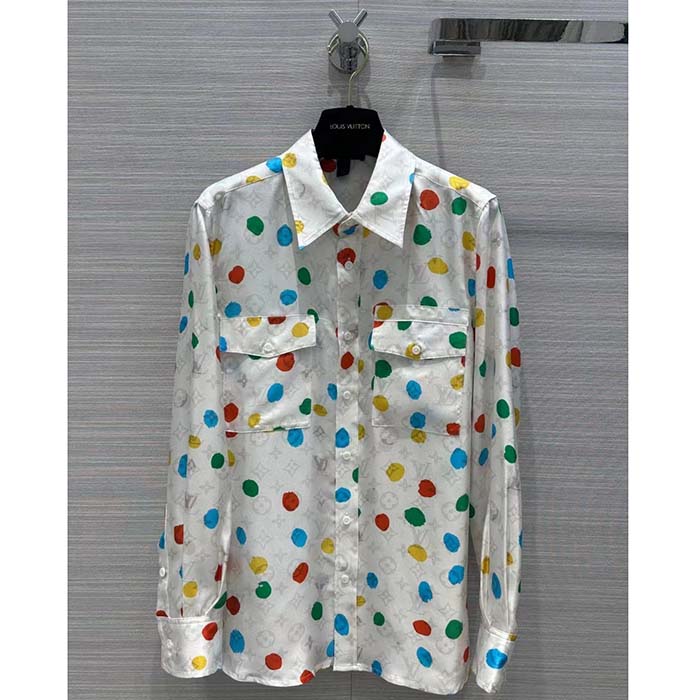 Louis Vuitton Women LV x YK Painted Dots Masculine Shirt Silk White Regular Fit (12)
