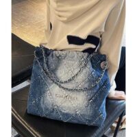 Chanel Women CC 22 Handbag Washed Denim Silver-Tone Metal Light Blue (1)