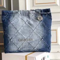 Chanel Women CC 22 Handbag Washed Denim Silver-Tone Metal Light Blue (1)