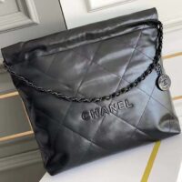 Chanel Women 22 Handbag Black Calfskin Black-Tone Metal (6)