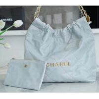 Chanel Women CC 22 Handbag Shiny Calfskin & Gold-Tone Metal Light Blue (3)