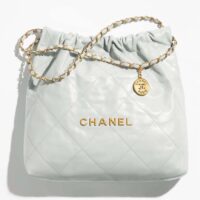 Chanel Women CC 22 Handbag Shiny Calfskin & Gold-Tone Metal Light Blue