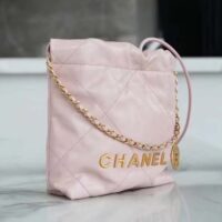 Chanel Women CC 22 Mini Handbag Shiny Calfskin Gold-Tone Metal Light Pink (14)