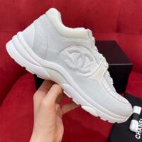 Chanel Women CC Low Top Sneakers Calfskin Suede Leather Triple White (14)