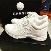 Chanel Women CC Low Top Sneakers Calfskin Suede Leather Triple White (14)