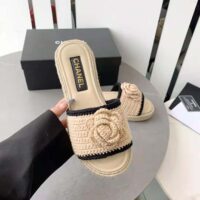 Chanel Women Mules Crochet Ivory and Black 0.5 cm Heel-Beige (3)