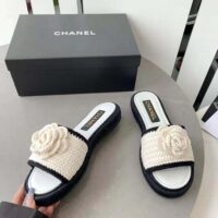 Chanel Women Mules Crochet Ivory and Black 0.5 cm Heel-White (6)