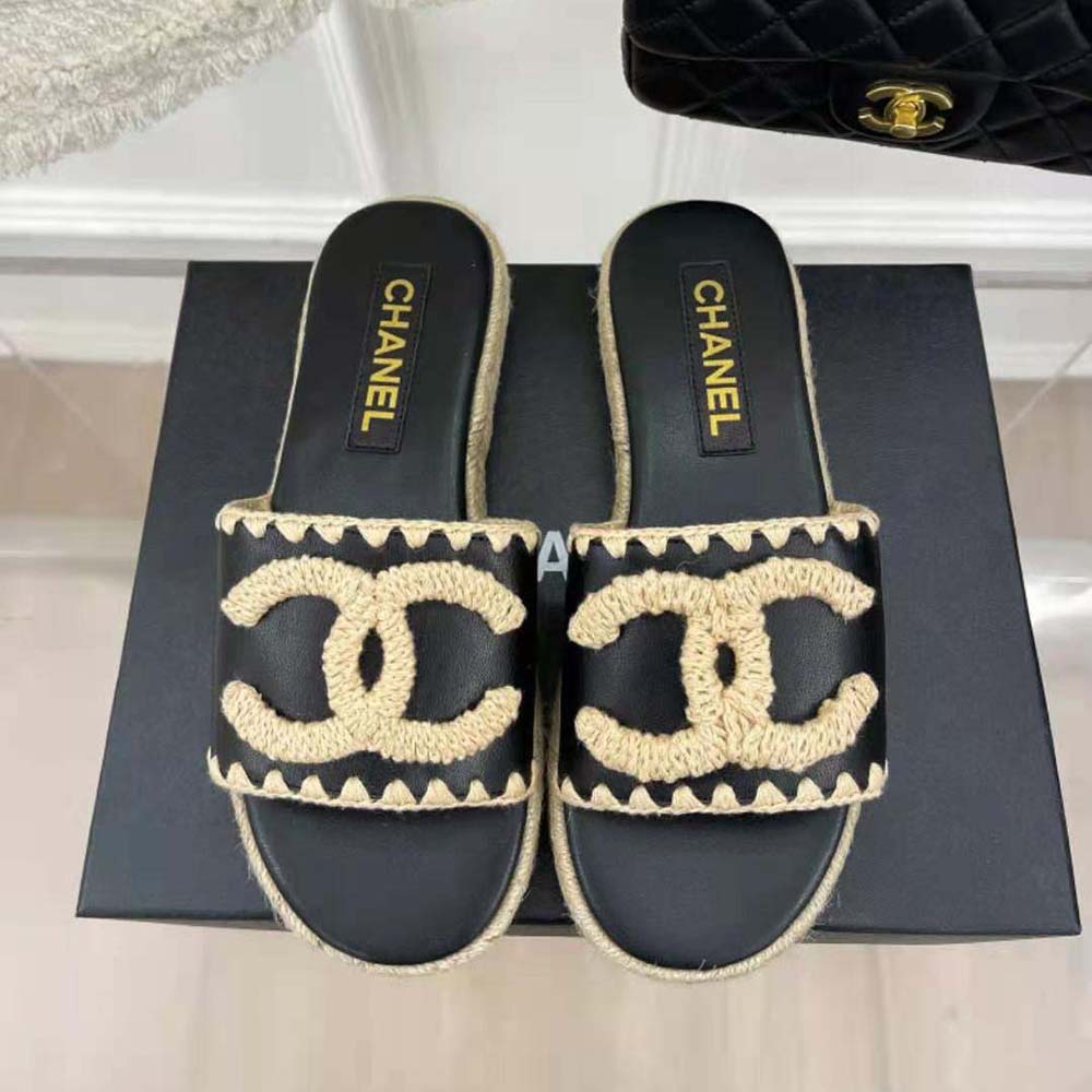 Chanel Women Mules Lambskin Beige & Black