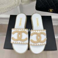 Chanel Women Mules Lambskin Beige & White (6)