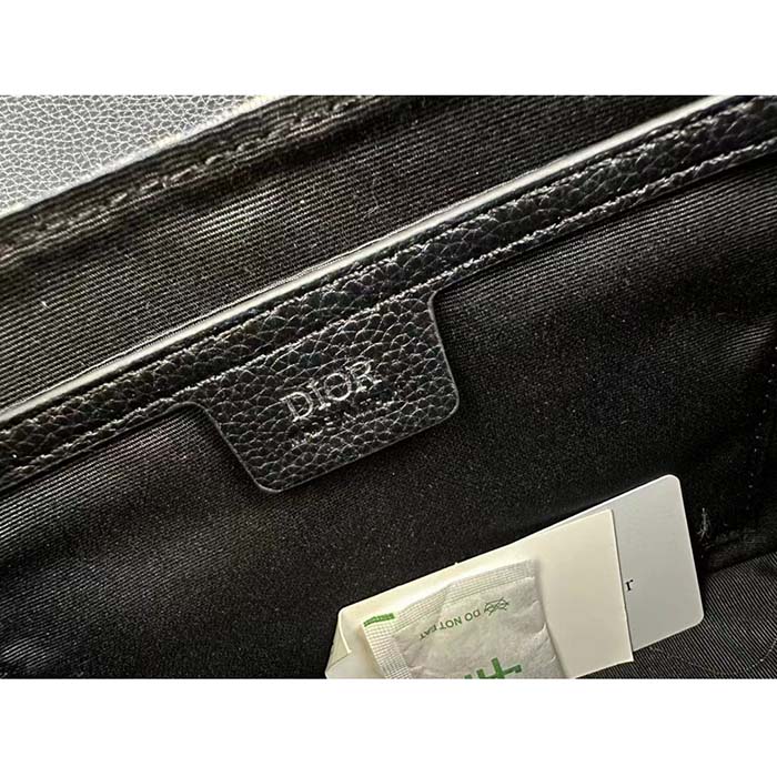 Dior Unisex CD Mini Saddle Bag Strap Beige Black Oblique Jacquard Black Grained Calfskin (6)