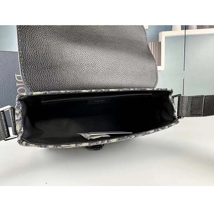 Dior Unisex CD Mini Saddle Bag Strap Beige Black Oblique Jacquard Black Grained Calfskin (7)