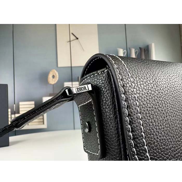 Dior Unisex CD Mini Saddle Bag Strap Black Grained Calfskin Flap Closure (1)