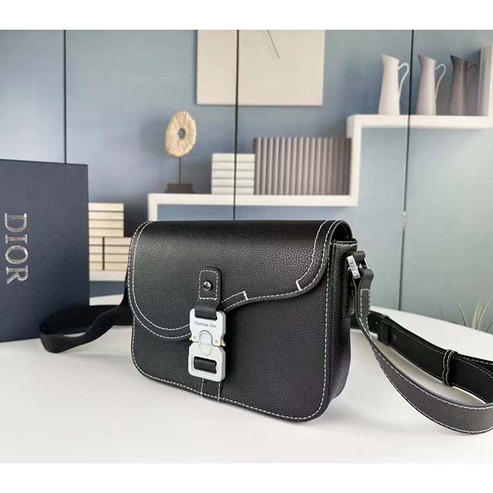 Dior Unisex CD Mini Saddle Bag Strap Black Grained Calfskin Flap Closure (10)