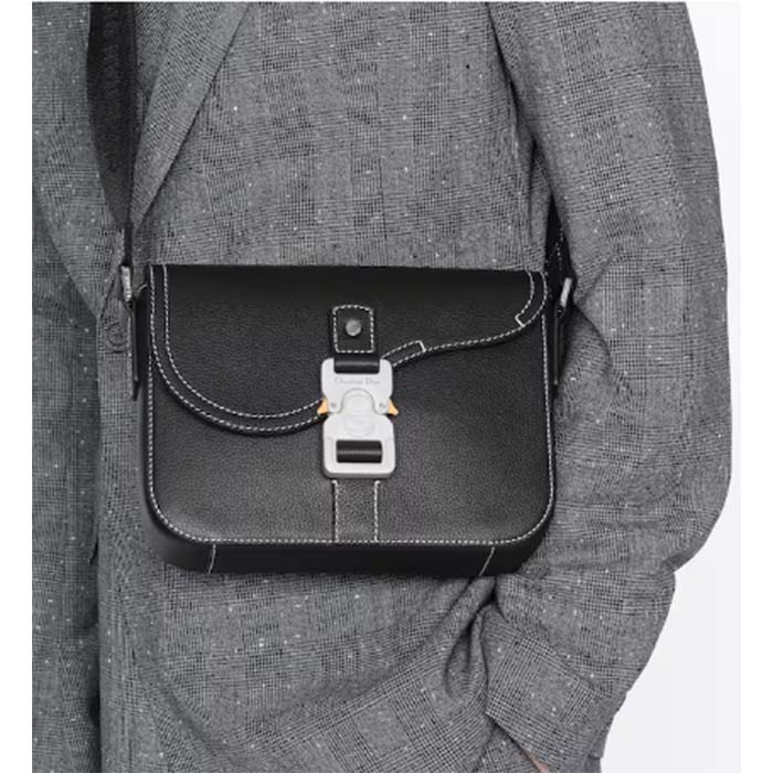 Dior Unisex CD Mini Saddle Bag Strap Black Grained Calfskin Flap Closure (12)
