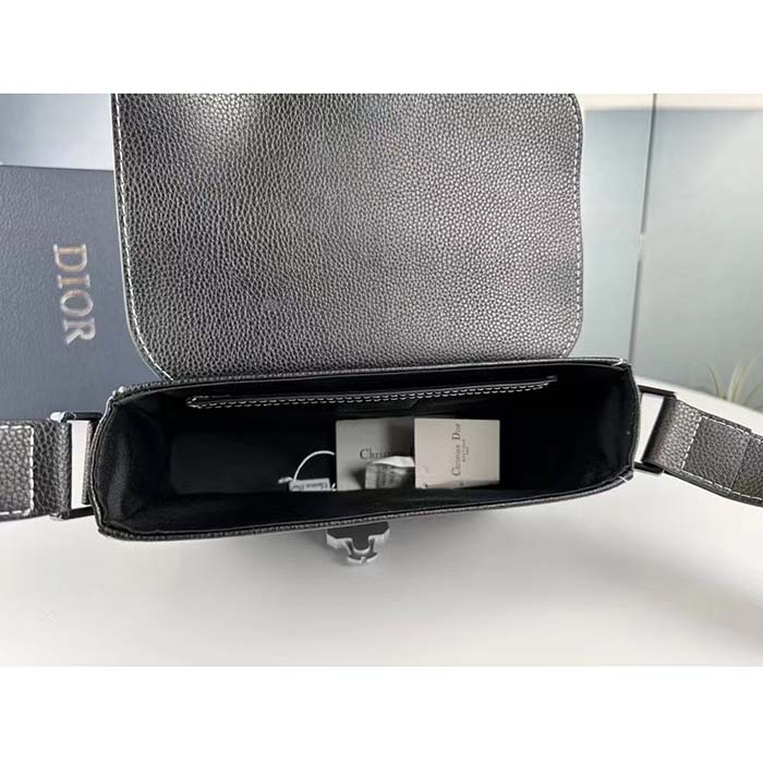 Dior Unisex CD Mini Saddle Bag Strap Black Grained Calfskin Flap Closure (6)