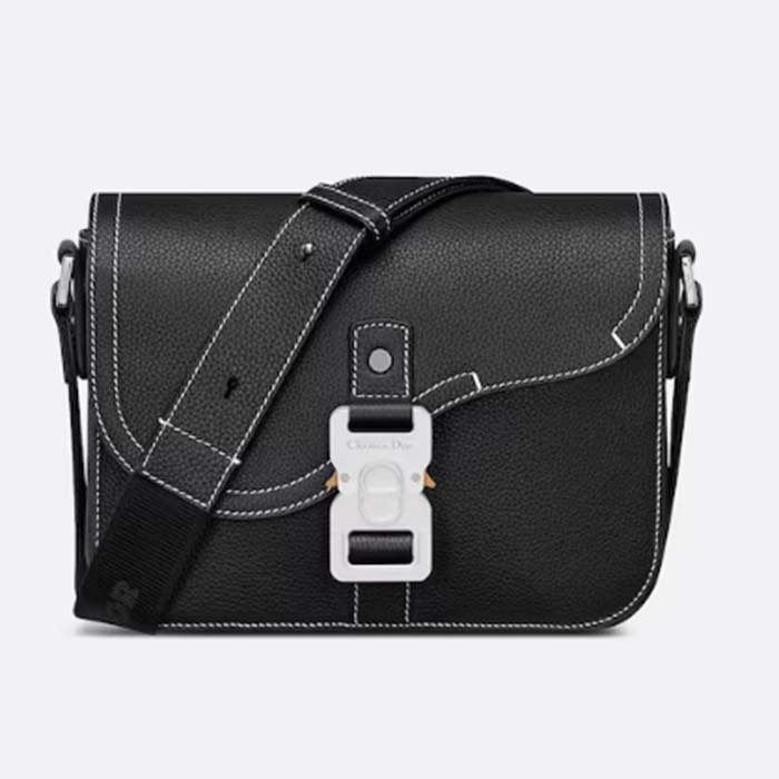 Dior Unisex CD Mini Saddle Bag Strap Black Grained Calfskin Flap Closure