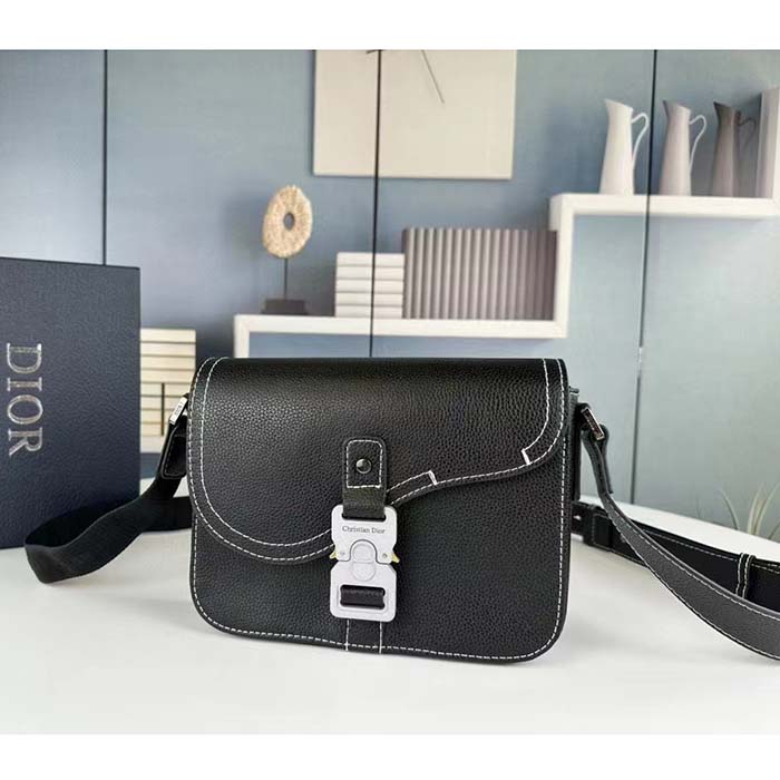 Dior Unisex CD Mini Saddle Bag Strap Black Grained Calfskin Flap Closure (8)