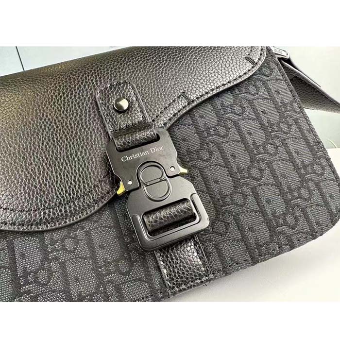 Dior Unisex CD Mini Saddle Bag Strap Black Oblique Jacquard Grained Calfskin (1)