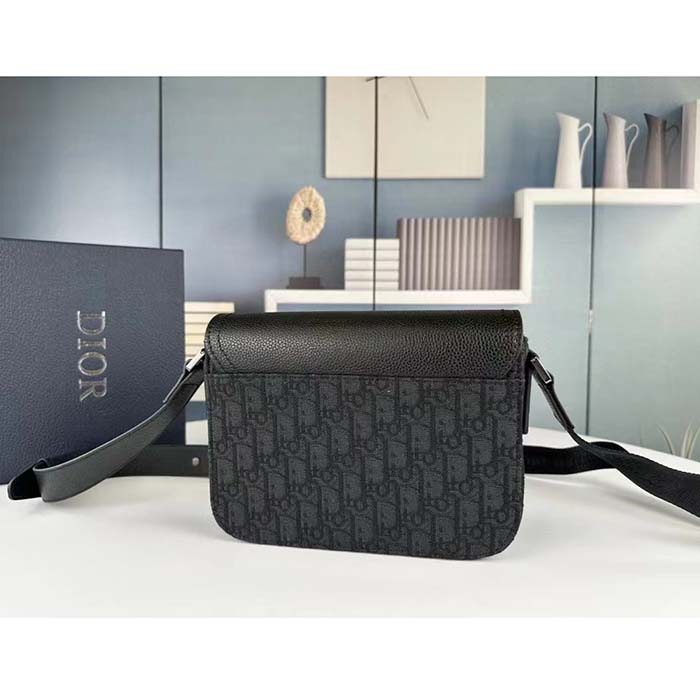 Dior Unisex CD Mini Saddle Bag Strap Black Oblique Jacquard Grained Calfskin (2)