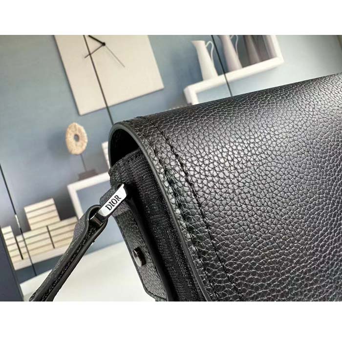 Dior Unisex CD Mini Saddle Bag Strap Black Oblique Jacquard Grained Calfskin (3)