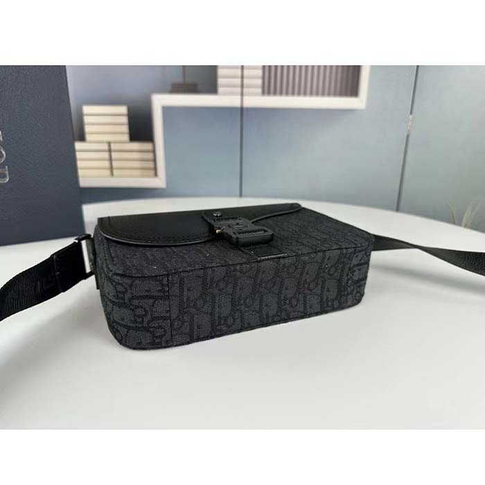 Dior Unisex CD Mini Saddle Bag Strap Black Oblique Jacquard Grained Calfskin (5)