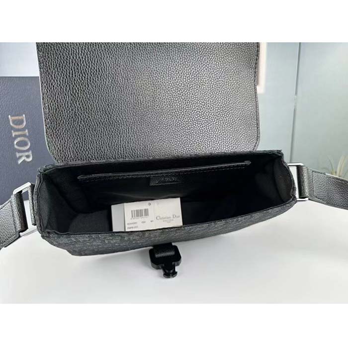 Dior Unisex CD Mini Saddle Bag Strap Black Oblique Jacquard Grained Calfskin (6)